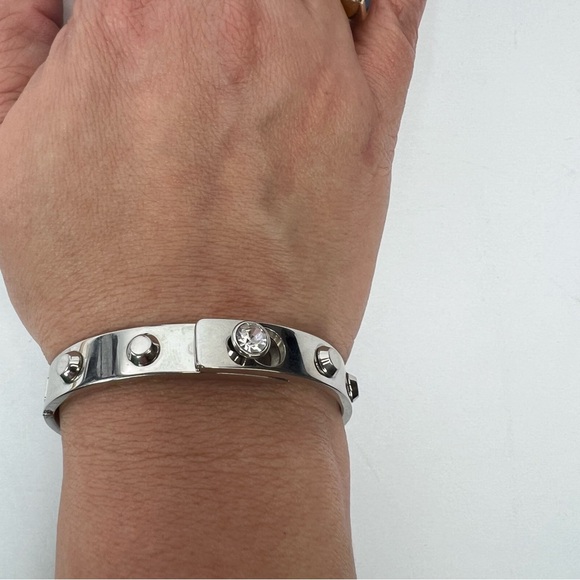 Michael Kors Silver Studded Bangle Bracelet with Crystal Accent - Picture 12 of 13